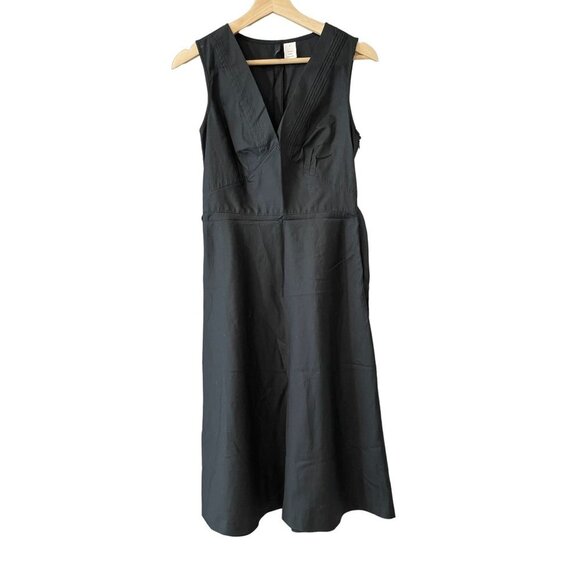 J.Crew Black Sleeveless Women's Midi Dress Size 0 Back Tie V-Neck NWOT - Picture 1 of 7